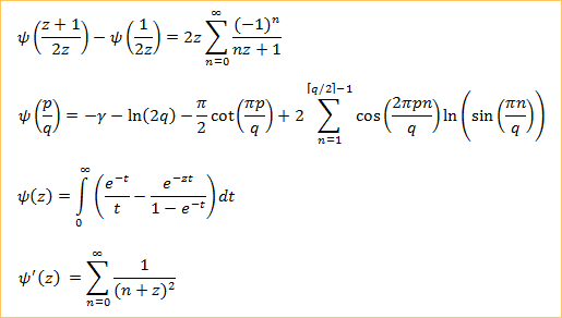 digamma functional relations and miscellaneous equations