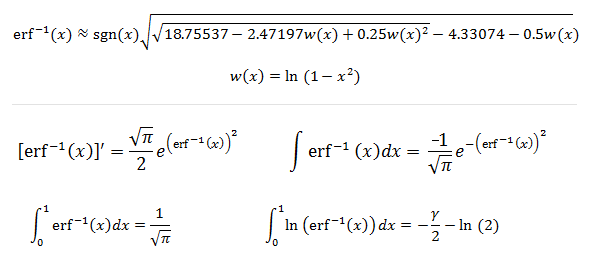 expressions involving the inverse error formula, approximation for the inverse of erf